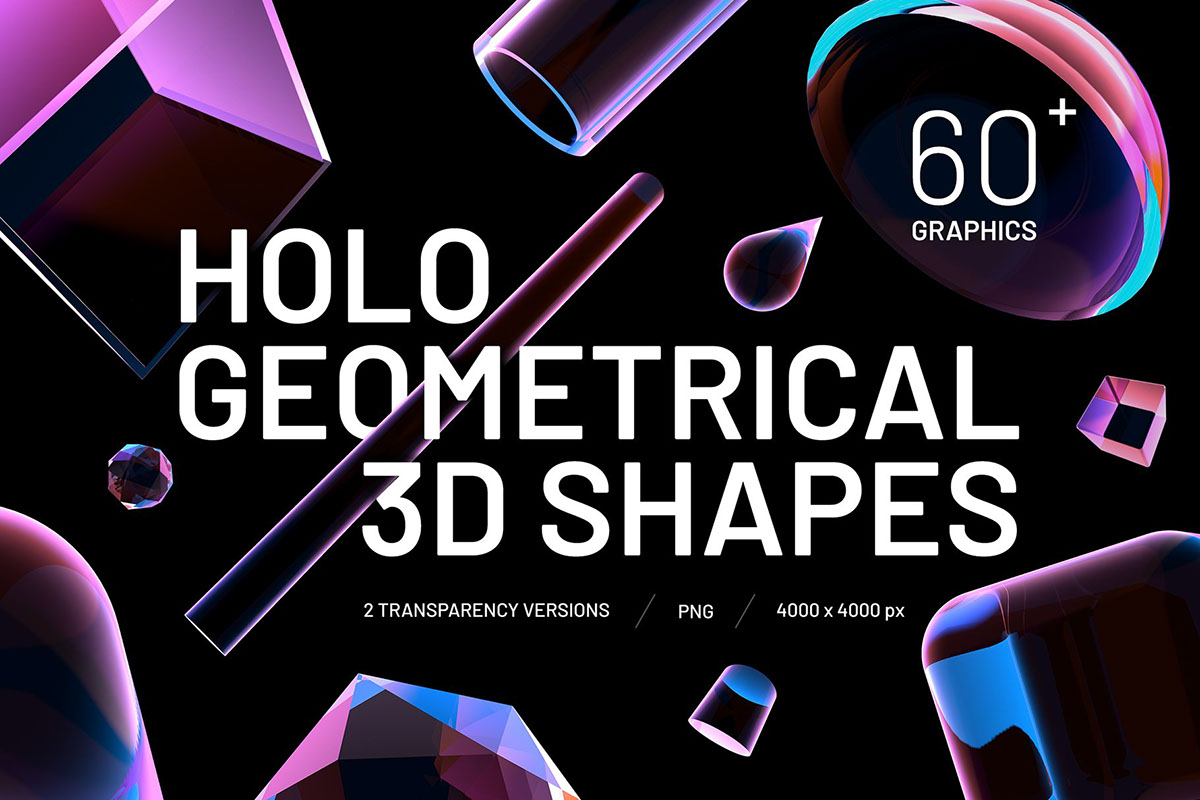 DOWNLOAD - Holo Geometrical 3D Shapes Collection by Designeessense rendition image