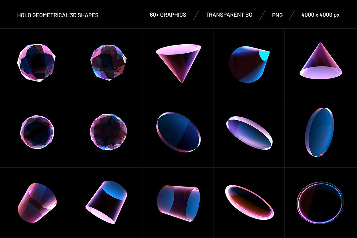 DOWNLOAD - Holo Geometrical 3D Shapes Collection by Designeessense rendition image