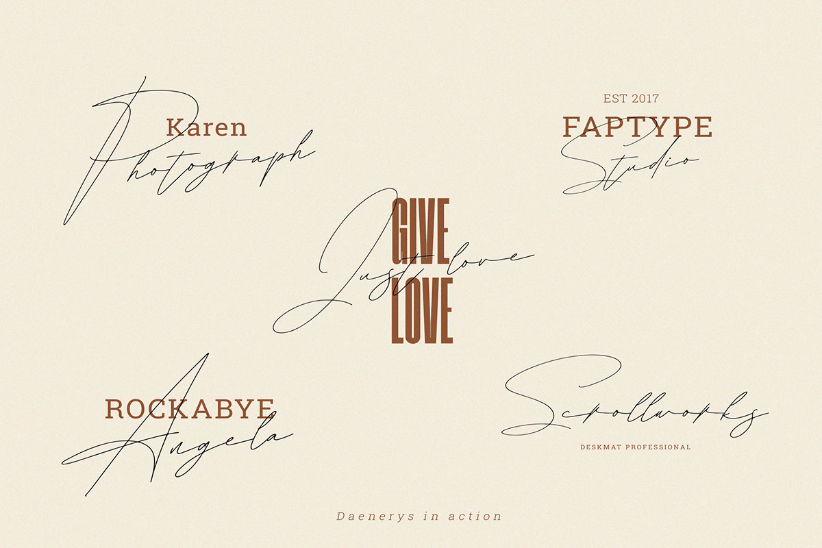 Daenerys Extra Thin Signature Font rendition image