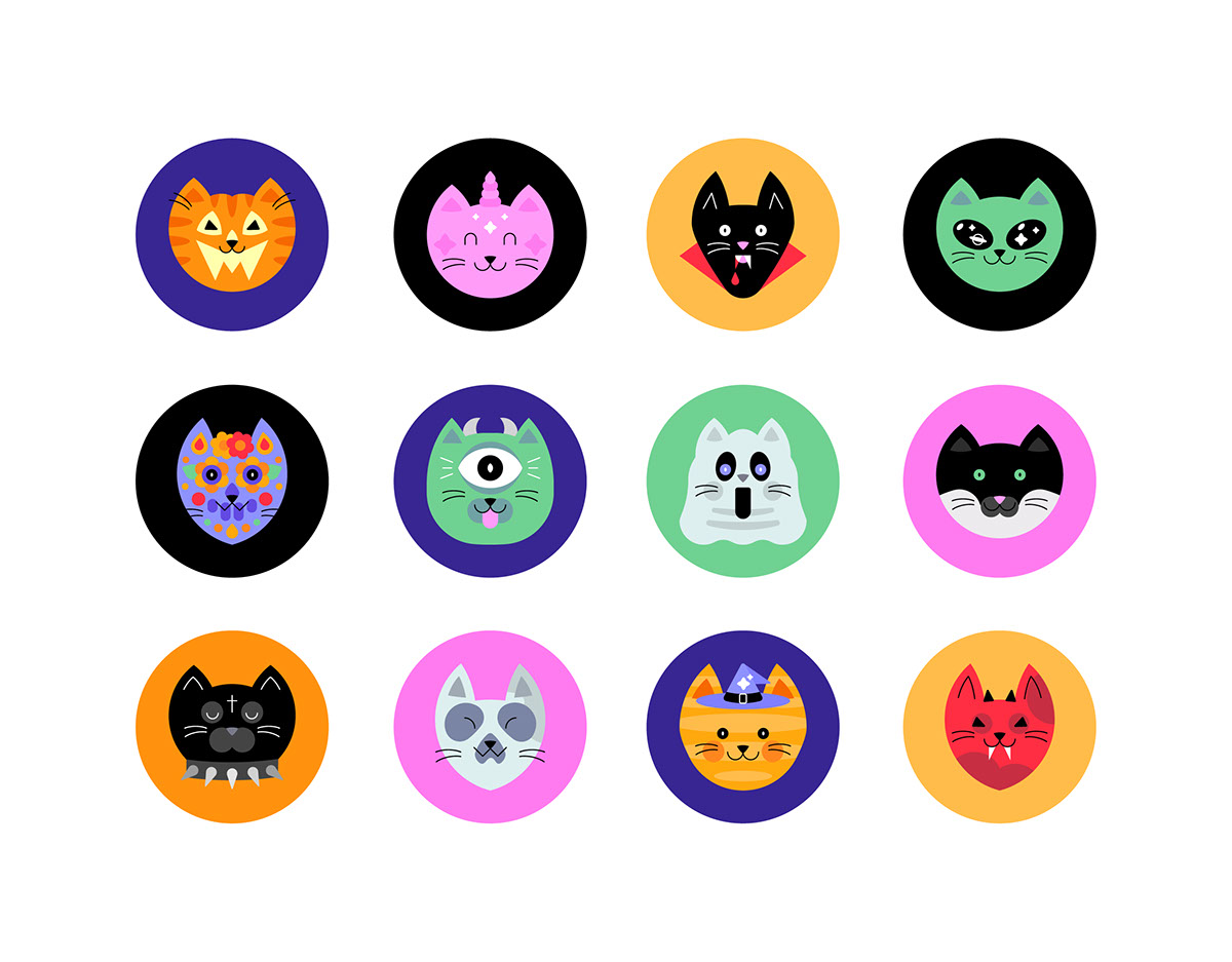 CHARACTERS SET Halloween cats P rendition image
