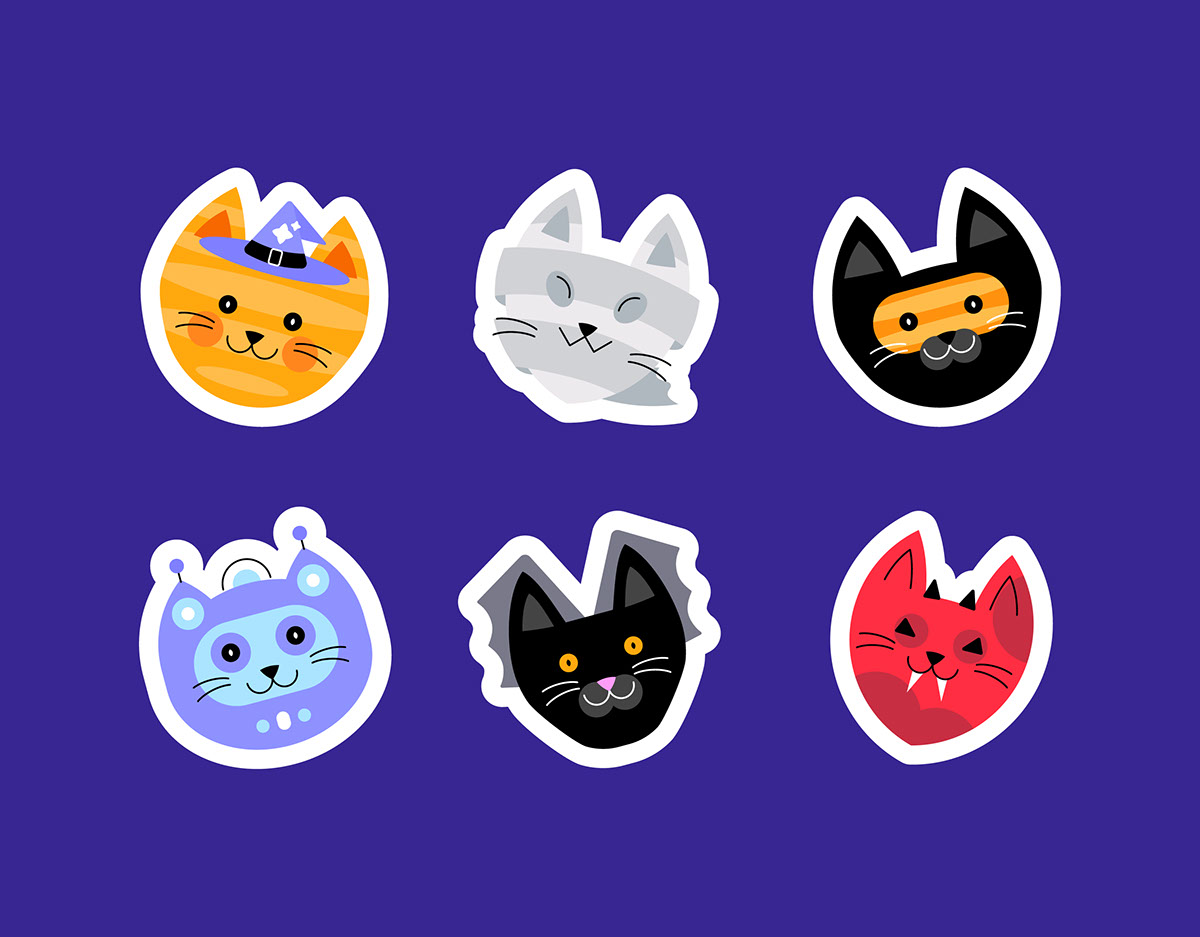 CHARACTERS SET Halloween cats P rendition image