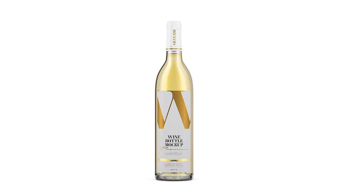 White Wine Bottle Mockup with Textured Label rendition image