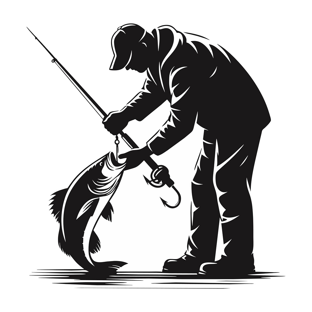 Fisherman removing fish hook EPS file rendition image