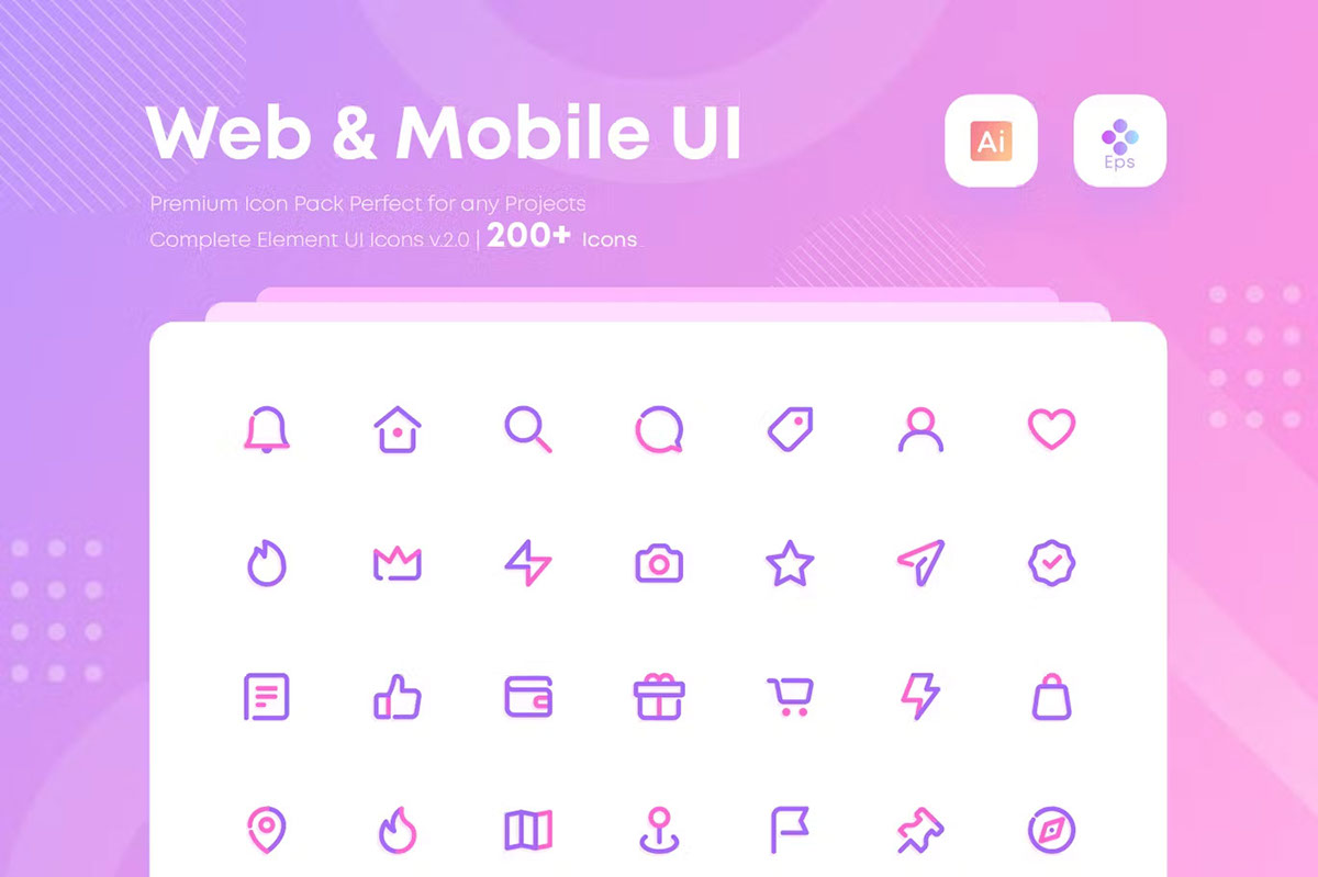 Complete Web and Mobile UI Icons Pack rendition image