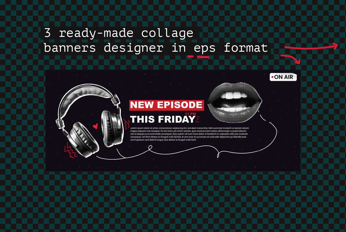 Podcast collage elements and template rendition image