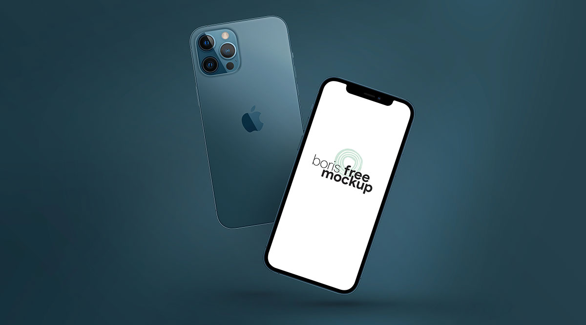 Pacific Blue iPhone 12 Pro Max Mockup 5 by Boris Free Mockup rendition image