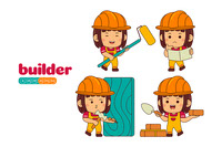 Kids Girl Builder Profession Vector Pack