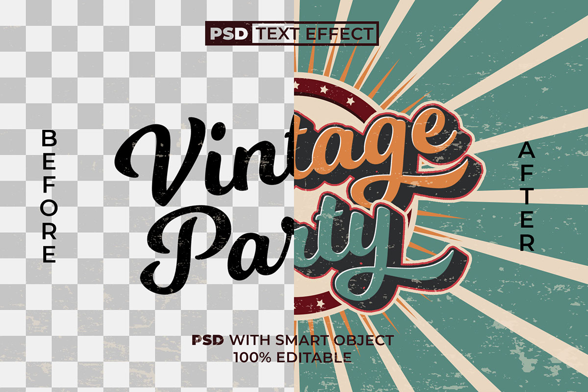 PSD Vintage Party Text Effect rendition image