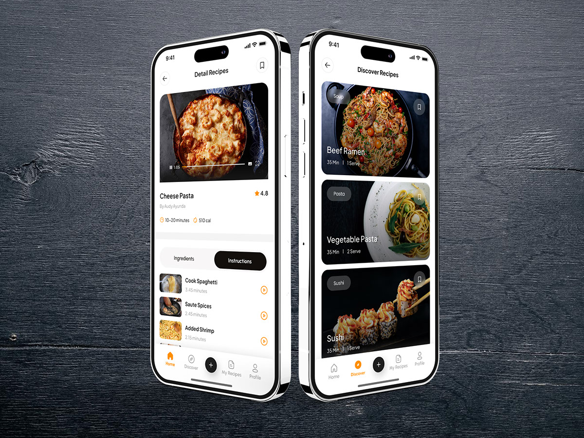 Food Recipe Mobile App UI Design rendition image