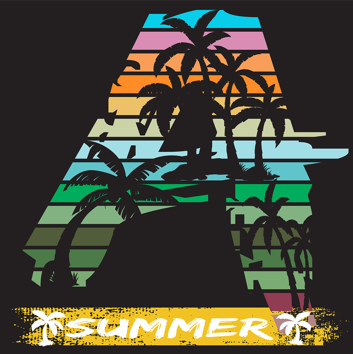 A alphabet Summer T shirt Design rendition image