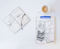 Mockup clipboard-and-notebook-with-colorful-drawings