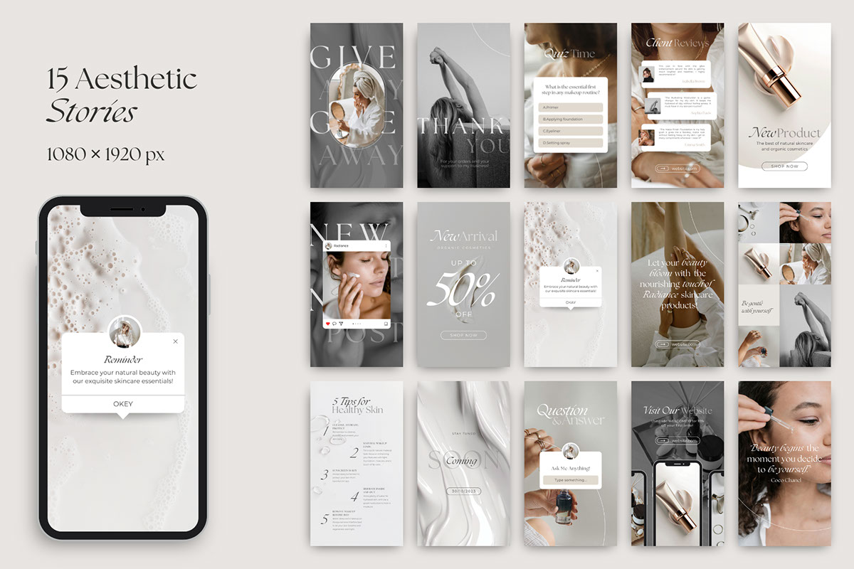 Canva Aesthetic SkinCare Templates rendition image