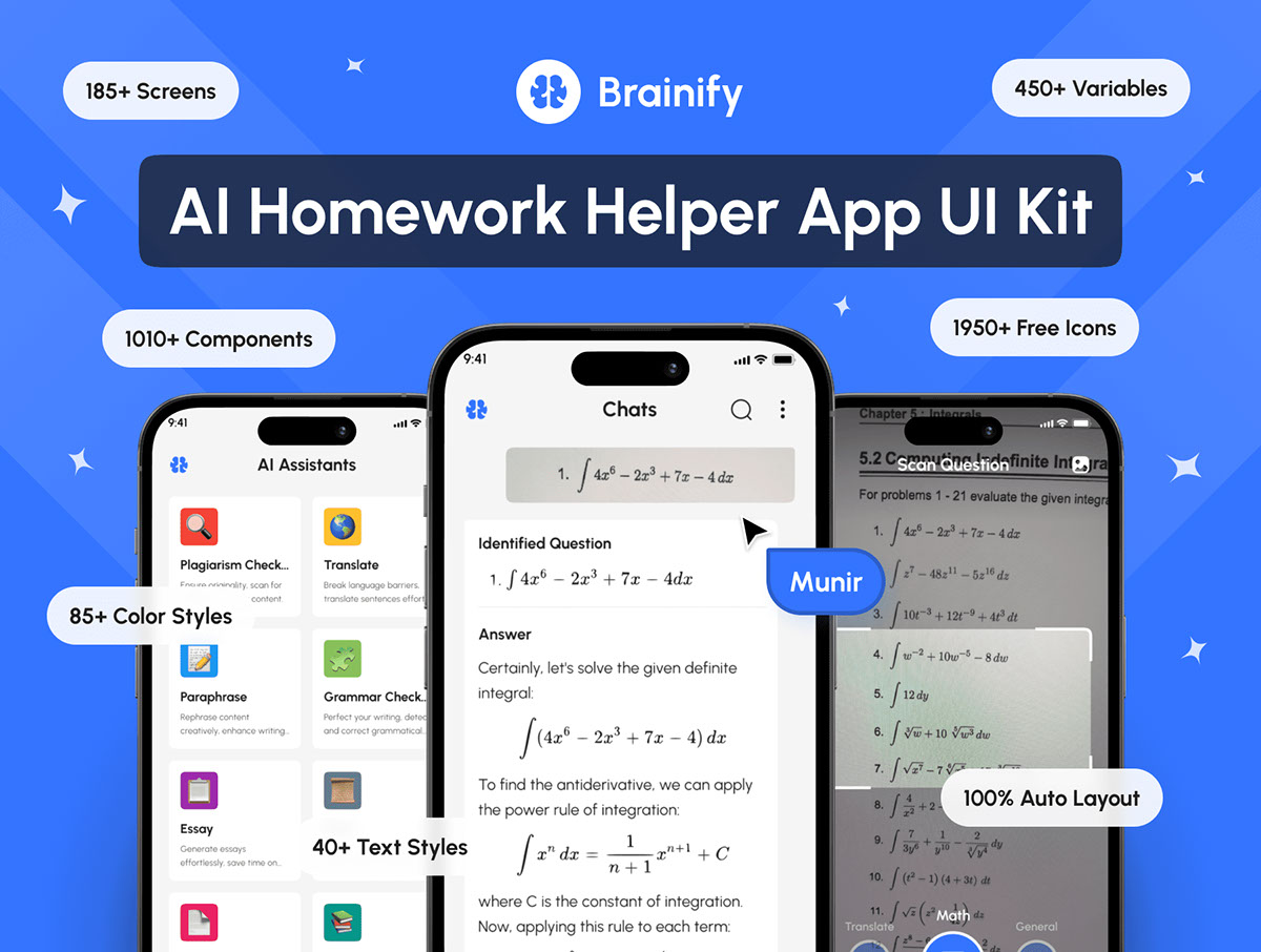 Brainify - AI Homework Helper App UI Kit rendition image