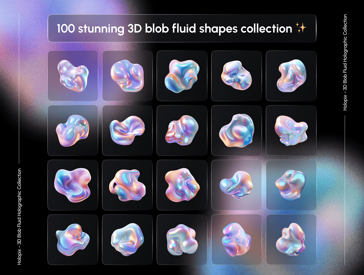 Holopix - 3D Blob Fluid Shapes Holographic Collection rendition image