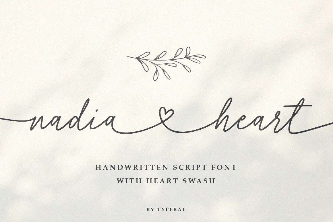 Nadia Heart Script Font with Swash rendition image