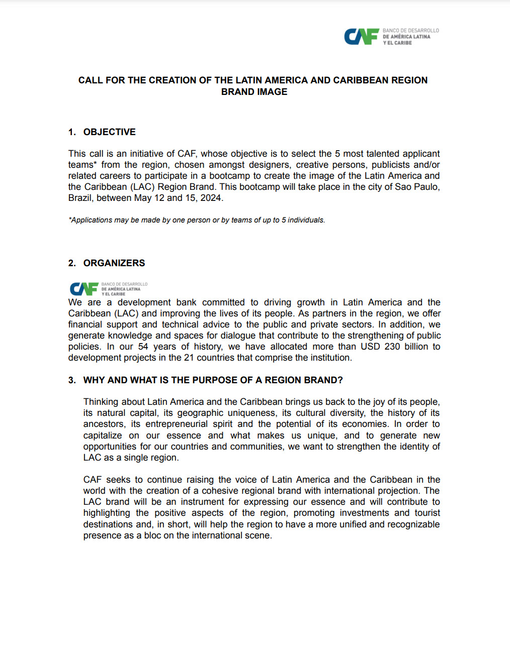 Terms and Conditions of the call for Latin America and the Caribbean Region Brand rendition image