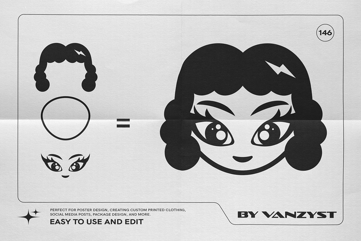 Y2K 327 Characters Halftones Shapes rendition image