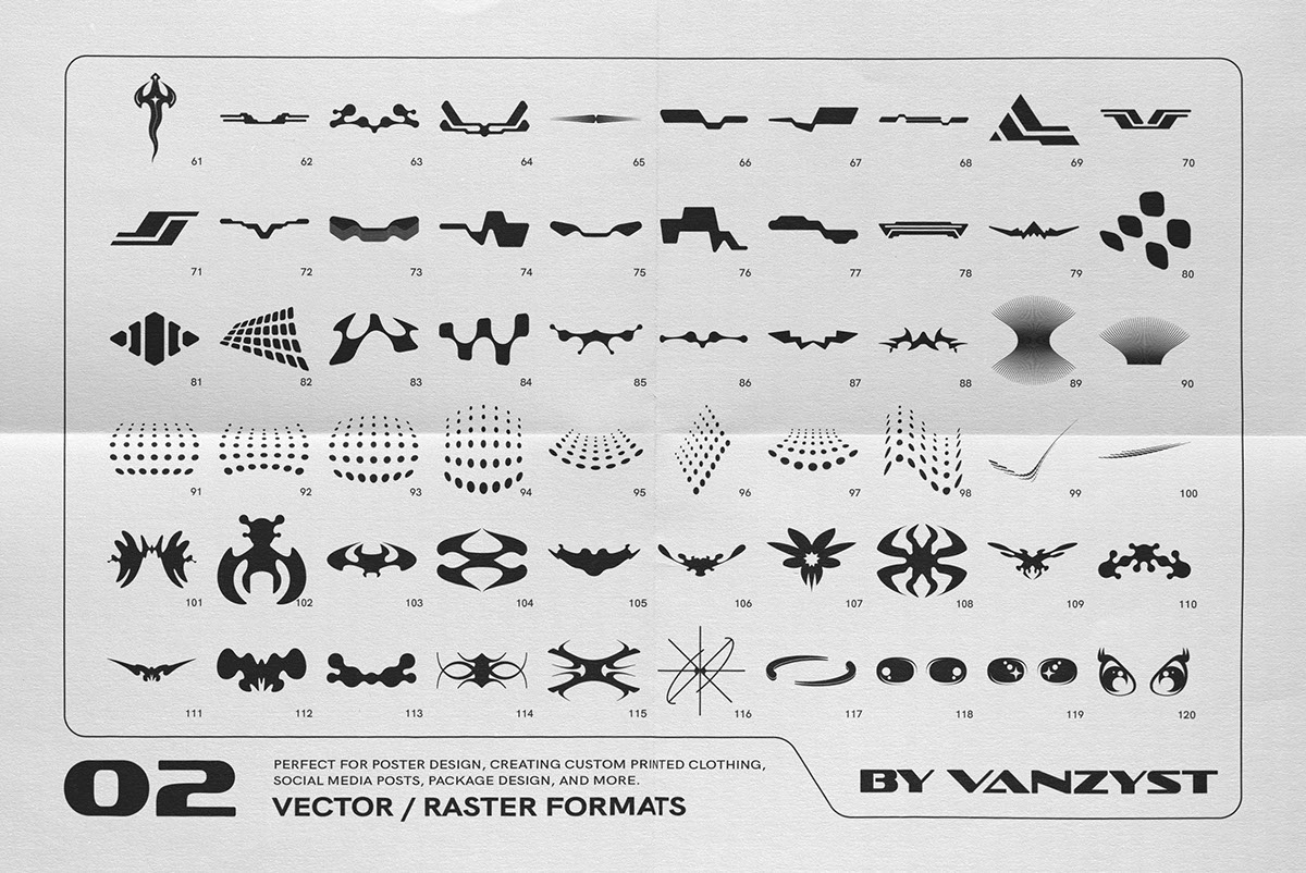 Y2K 327 Characters Halftones Shapes rendition image