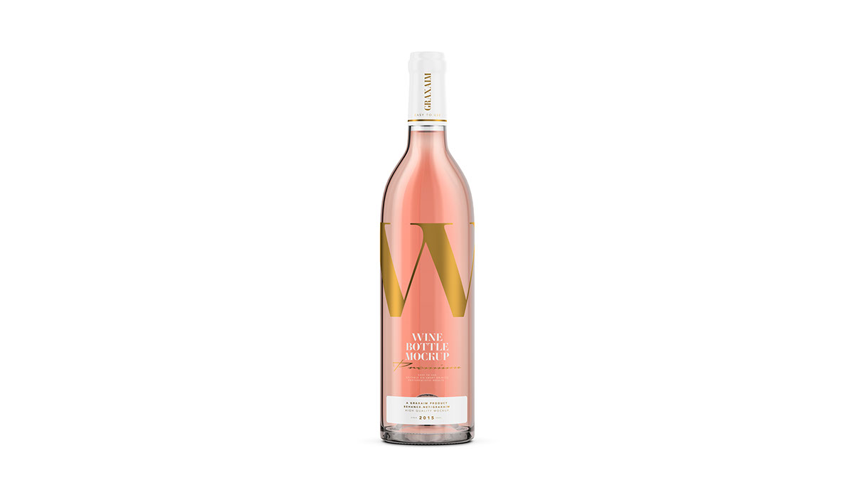 Mockup of Rose Wine Bottle with Smooth Label rendition image