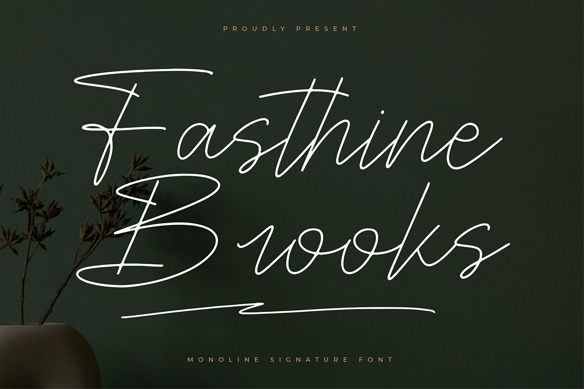 Fasthine Brooks - Monoline Signature Font rendition image