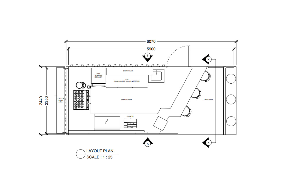 ZUS COFFEE KIOSK DESIGN TECHNICAL DRAWING rendition image