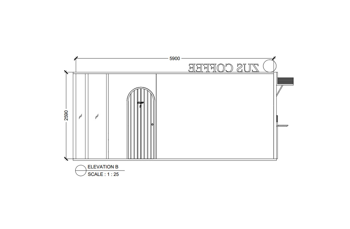 ZUS COFFEE KIOSK DESIGN TECHNICAL DRAWING rendition image