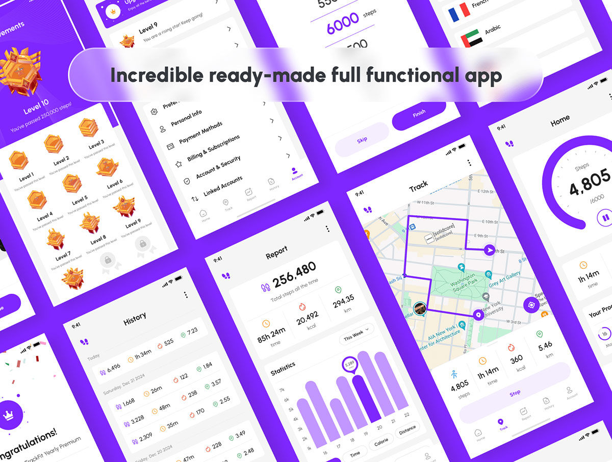 TrackFit - Step Counter and Tracker App UI Kit rendition image