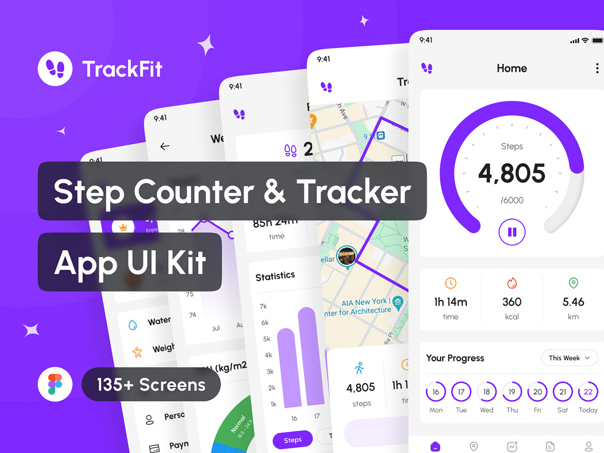 TrackFit - Step Counter and Tracker App UI Kit rendition image