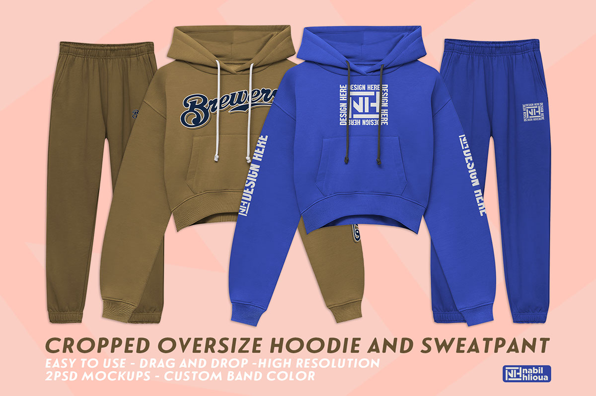 cropped oversized hoodie and sweatpant Mockup PSD rendition image