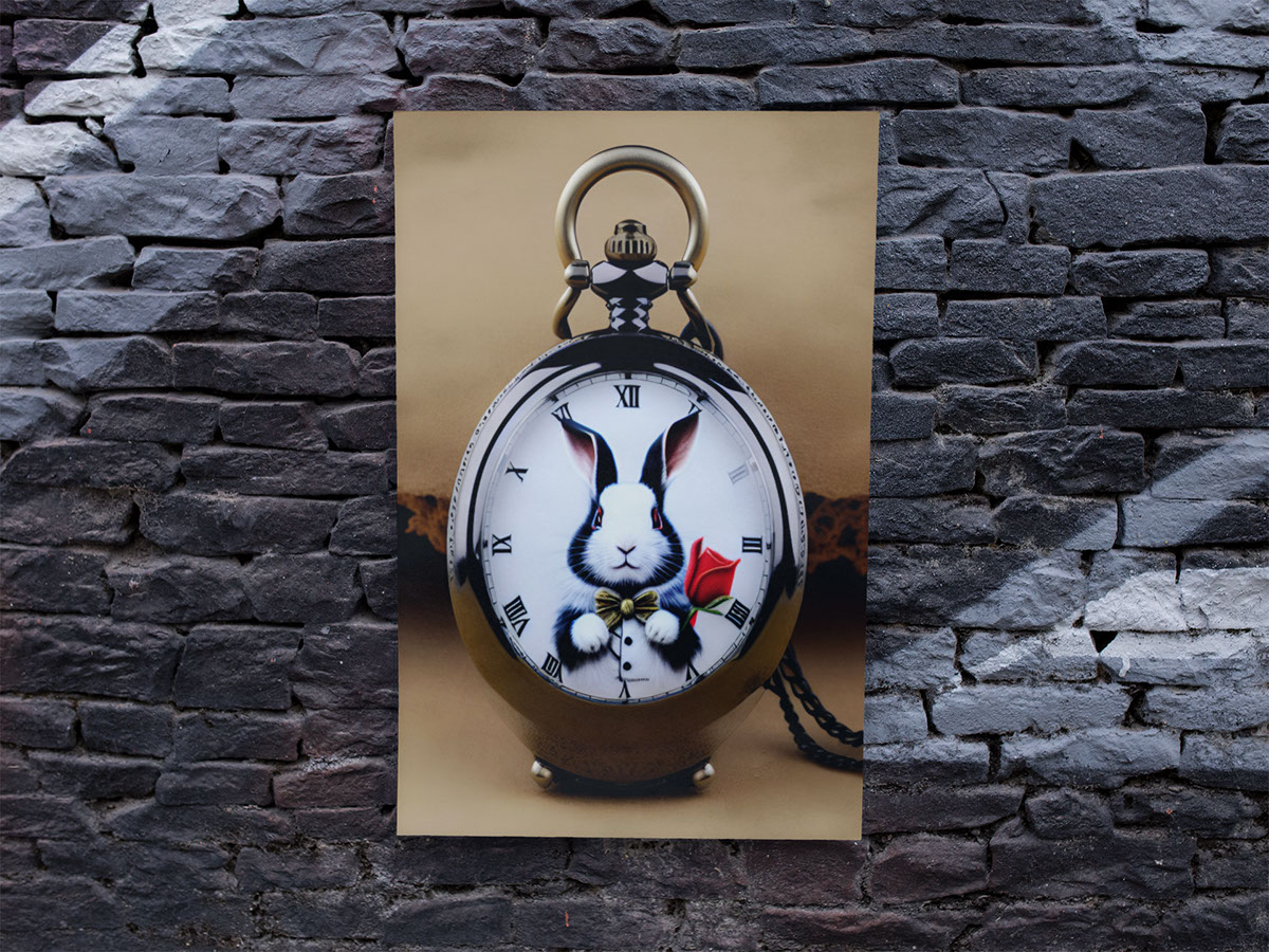 Rabbit and Rose Pocketwatch rendition image