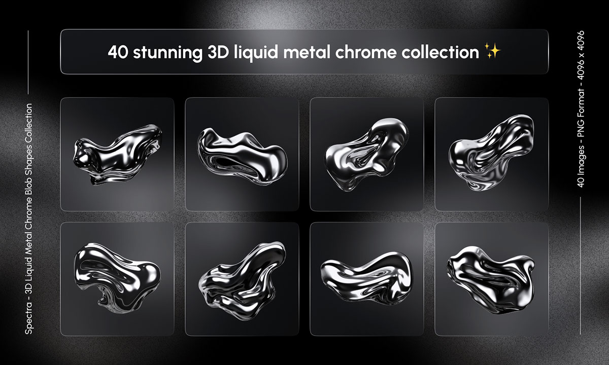 Spectra - 3D Liquid Metal Chrome Blob Shapes Collection rendition image