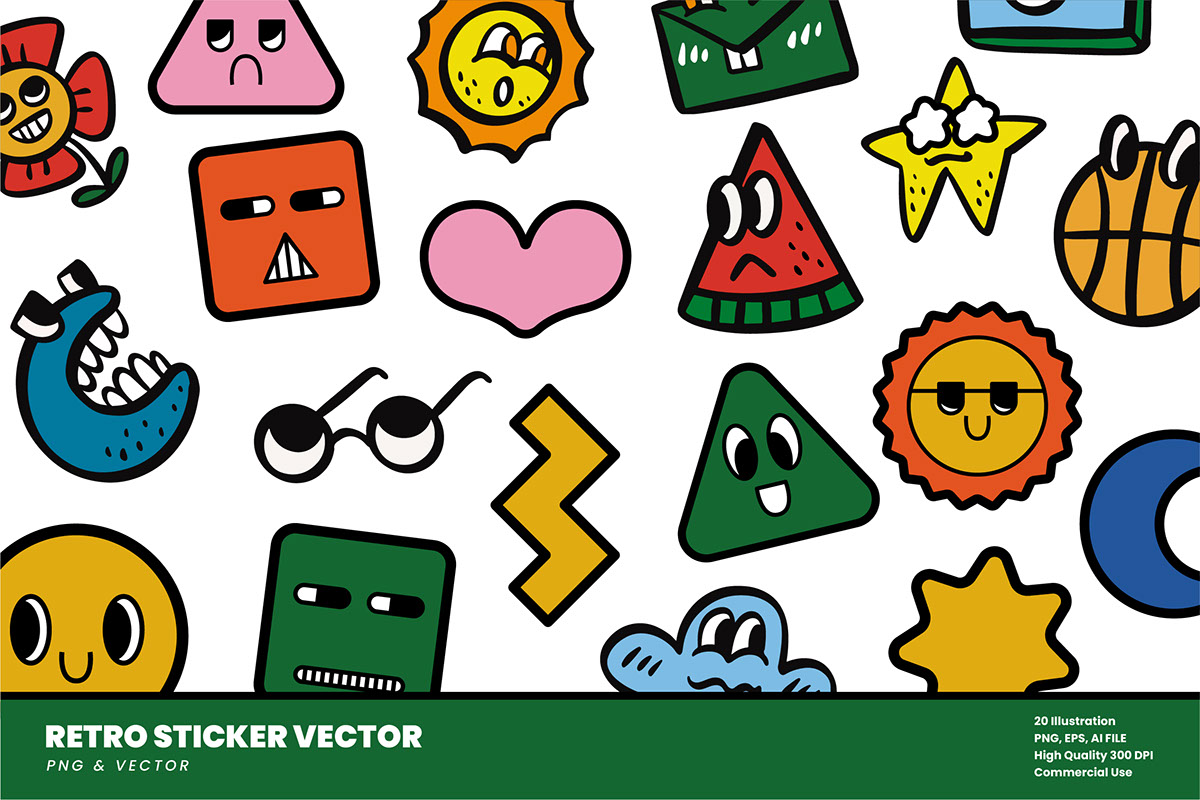 20 Retro Sticker Vector rendition image