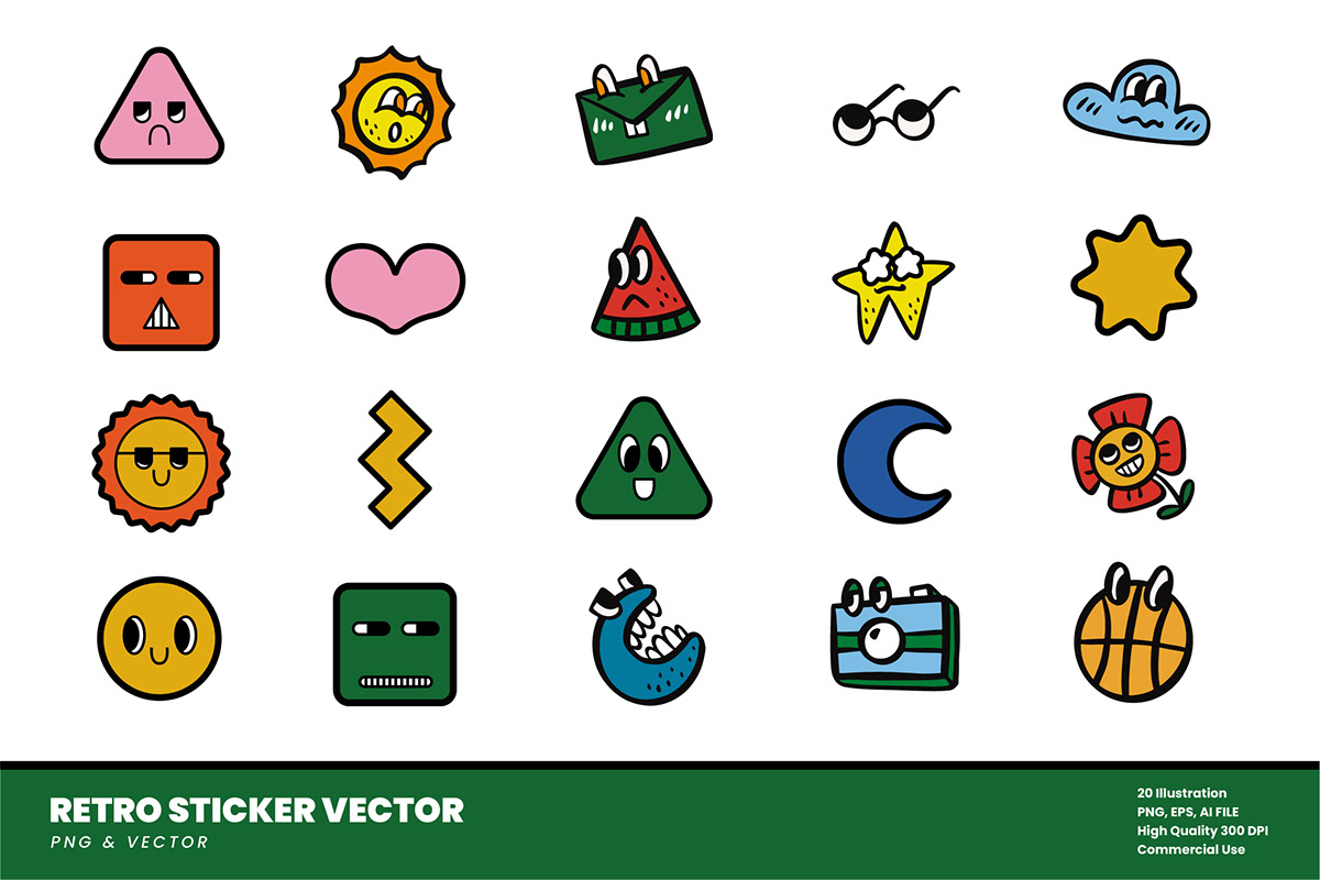 20 Retro Sticker Vector rendition image