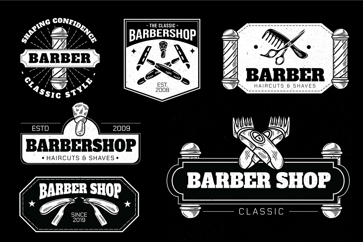 Hand Drawn Barbershop Set rendition image