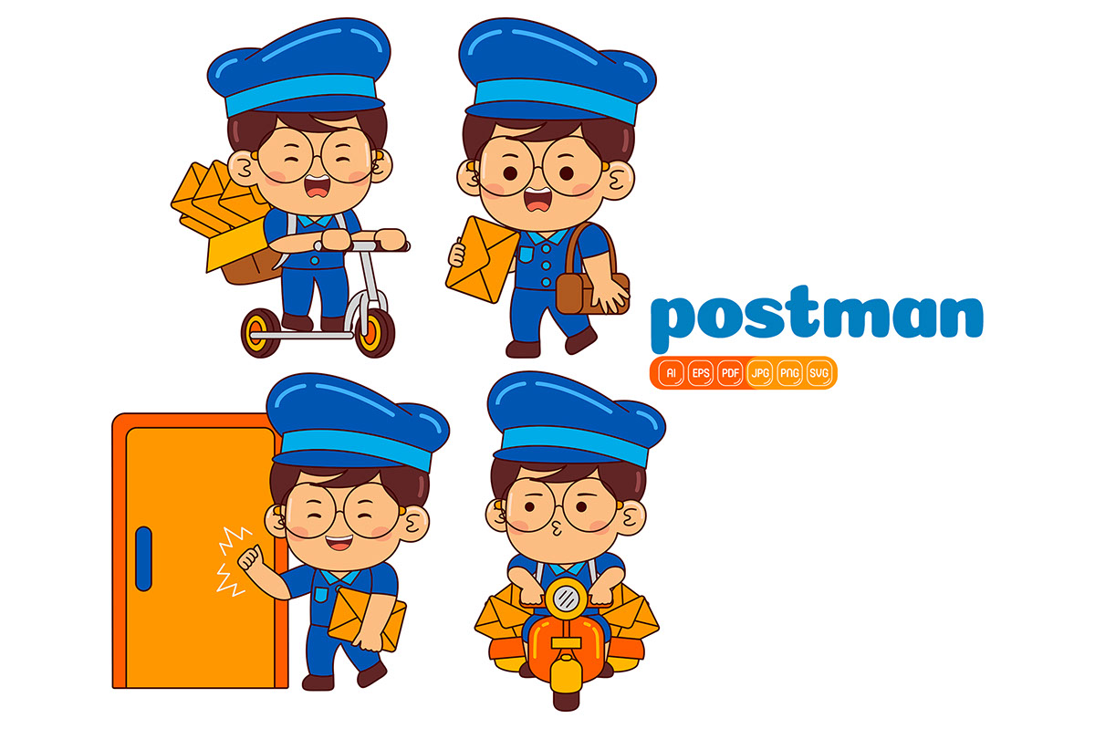 Kids Boy Postman Profession Vector Pack rendition image