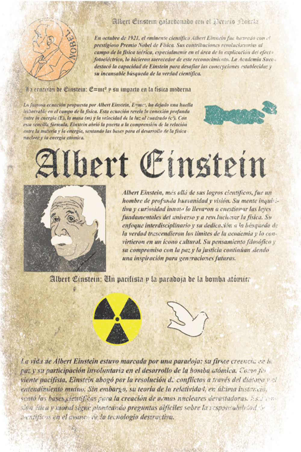 Poster Albert Einstein con efecto de desgaste rendition image