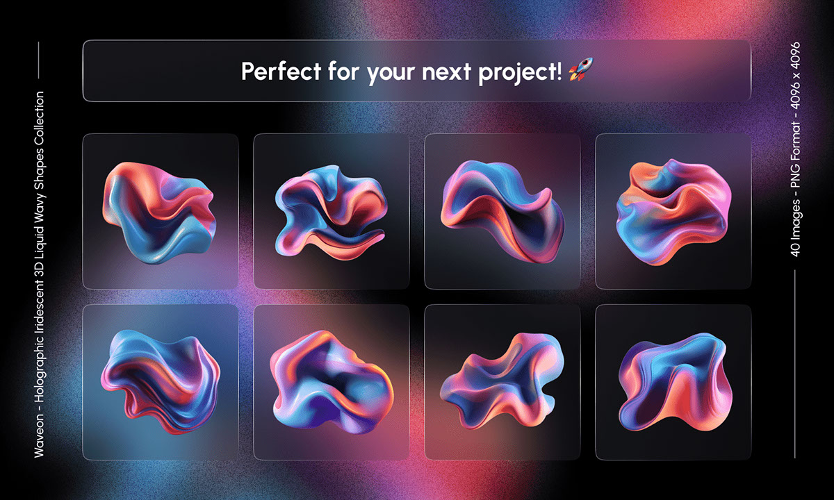 Waveon - Holographic Iridescent 3D Liquid Wavy Abstract Shapes Collection rendition image
