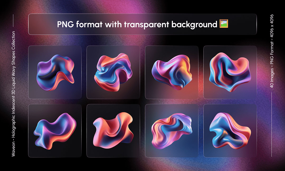 Waveon - Holographic Iridescent 3D Liquid Wavy Abstract Shapes Collection rendition image