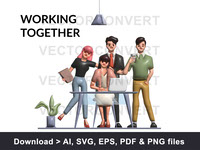 Brainstorming teamwork 3D character business people teamwork in office