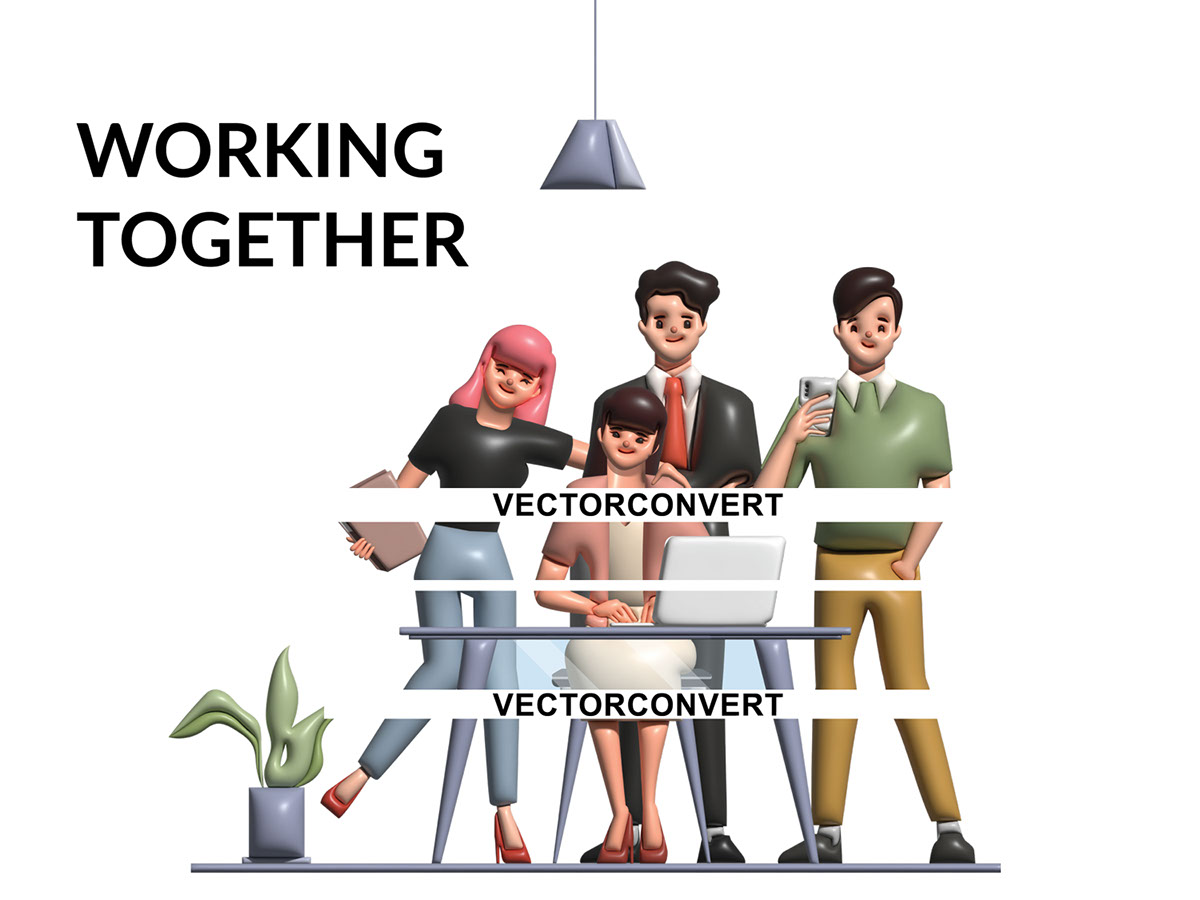 Brainstorming teamwork 3D character business people teamwork in office rendition image