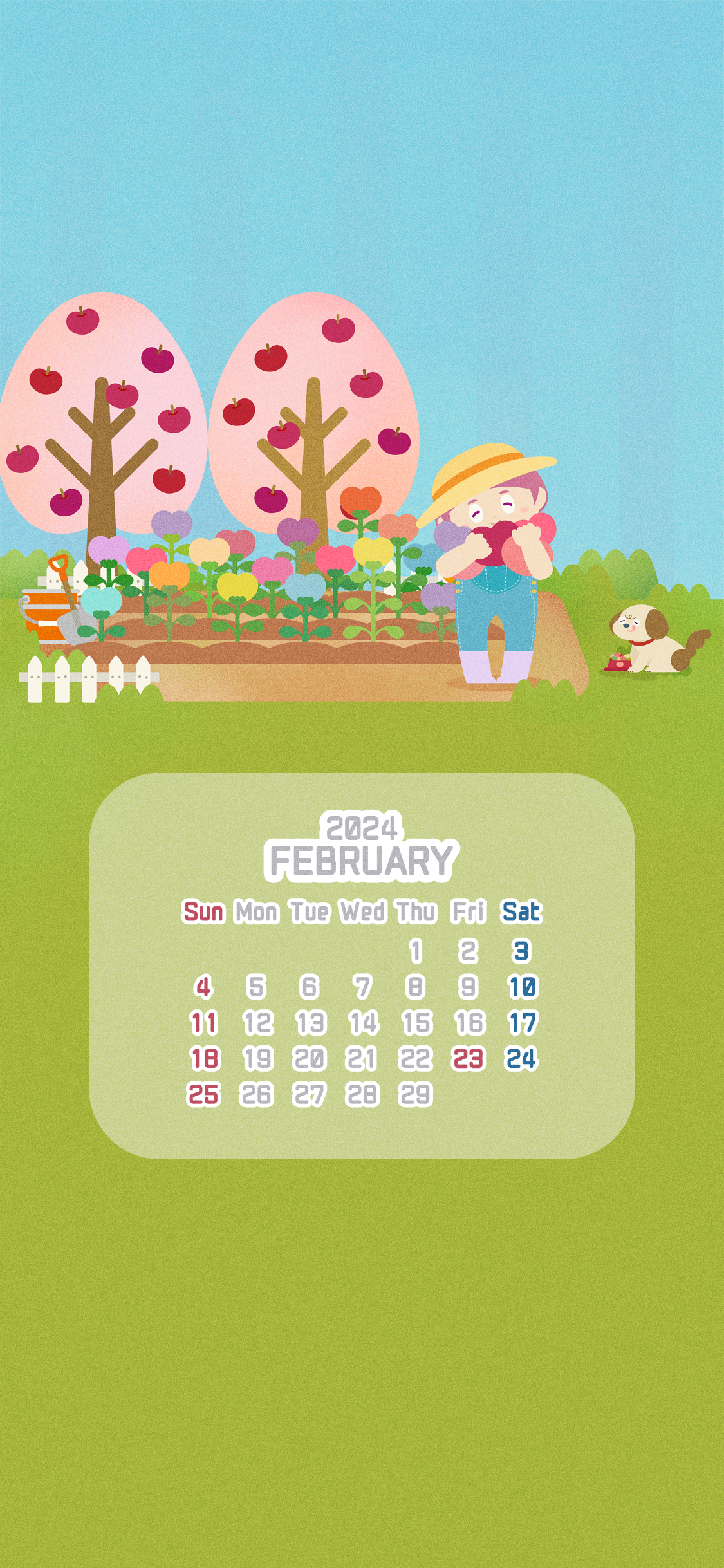 Feruary calendar for mobile Phone wall paper rendition image