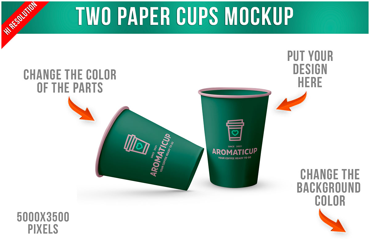 Two Paper Cups Mockup rendition image