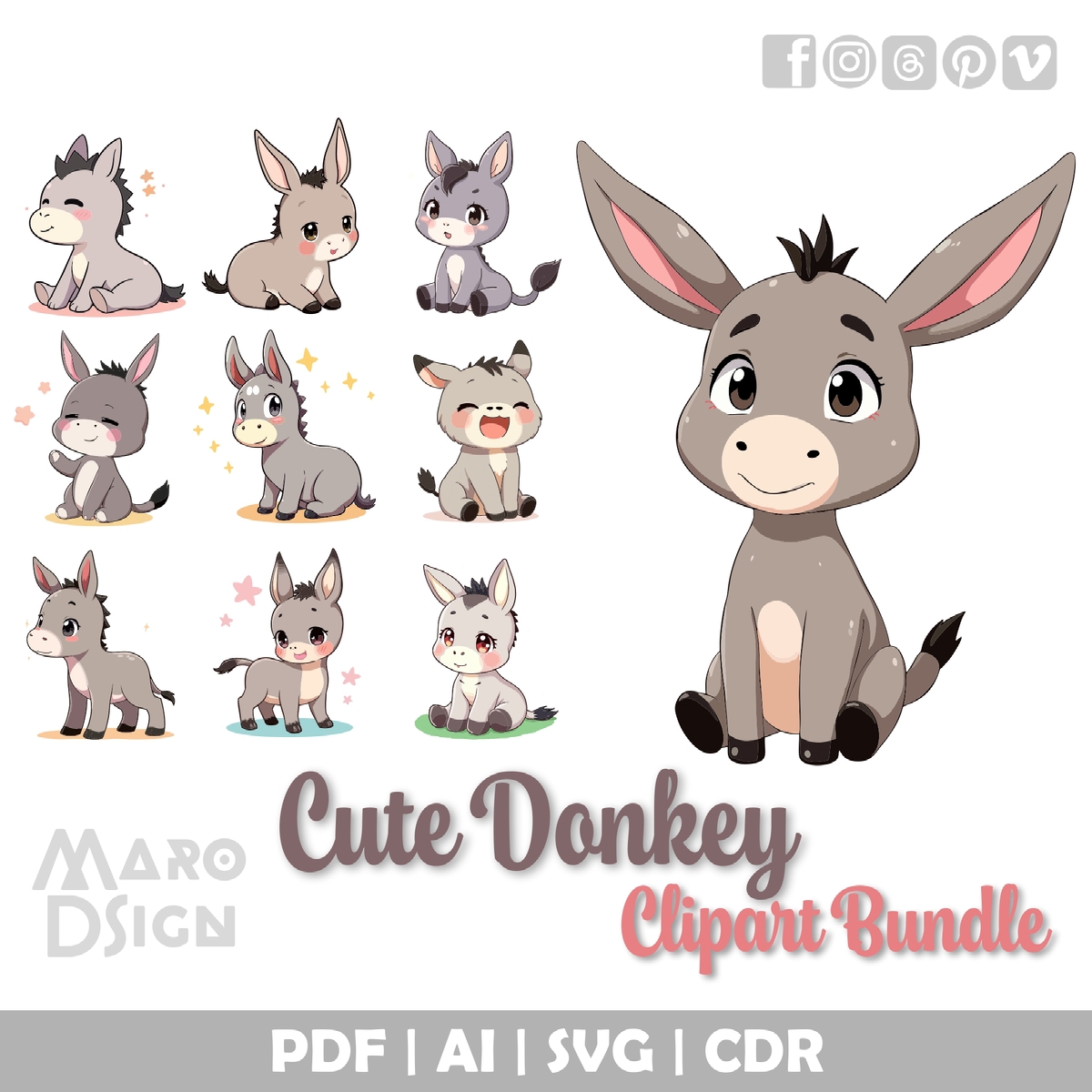 Gui Donkey Cute Donkey Bundle - AI PDF SVG on Behance :: Behance
