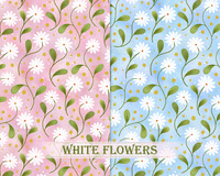 White Flowers - Seamless pink and blue patterns