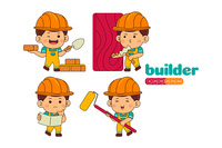 Kids Boy Builder Profession Vector Pack