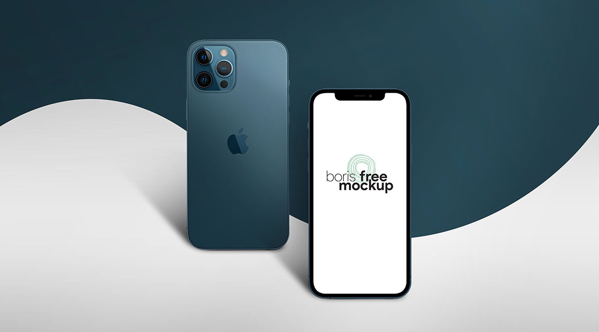 Pacific Blue iPhone 12 Pro Max Mockup 4 by Boris Free Mockup rendition image