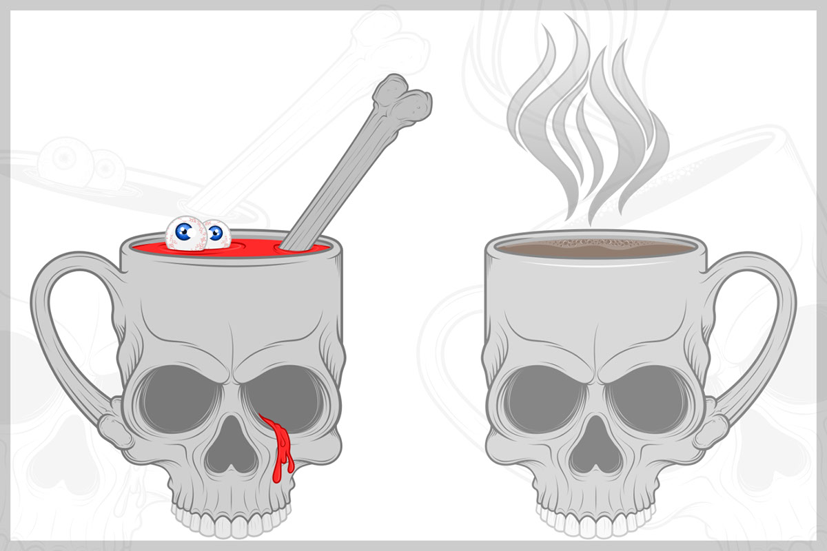 Coffee Cup Shaped Human Skull Vector Design rendition image