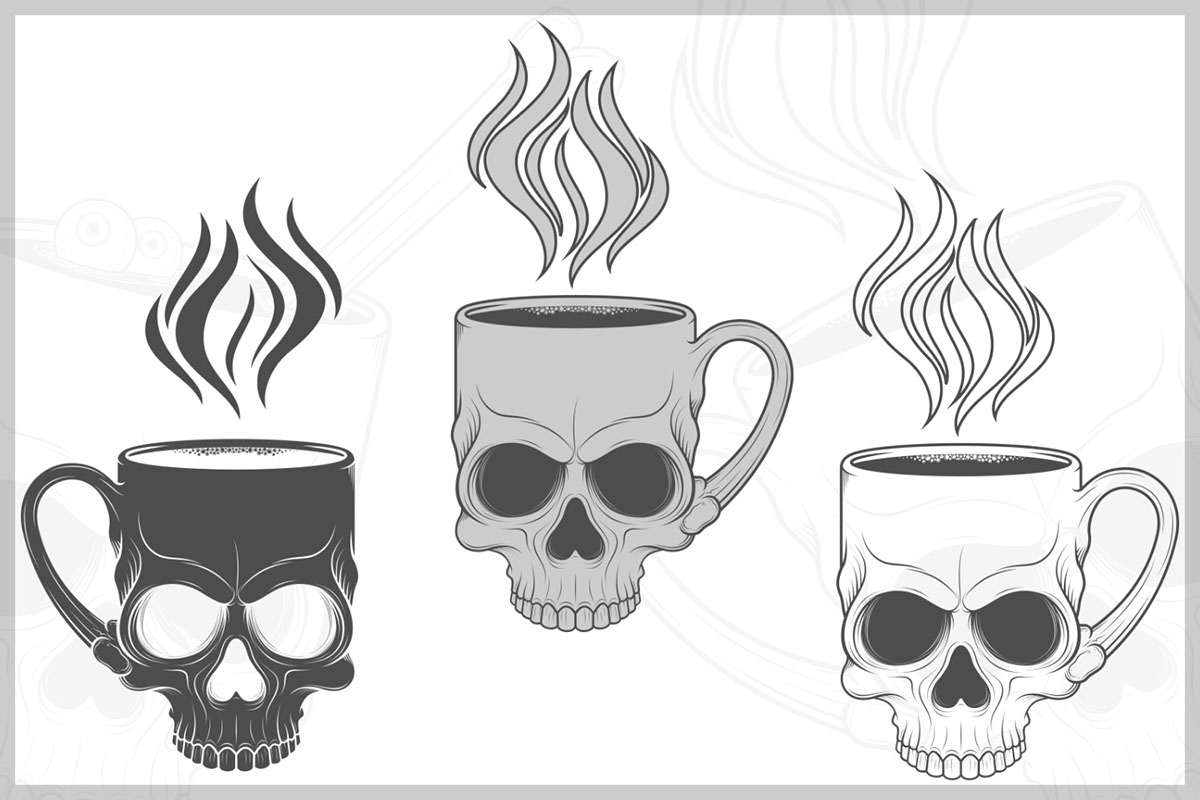 Coffee Cup Shaped Human Skull Vector Design rendition image