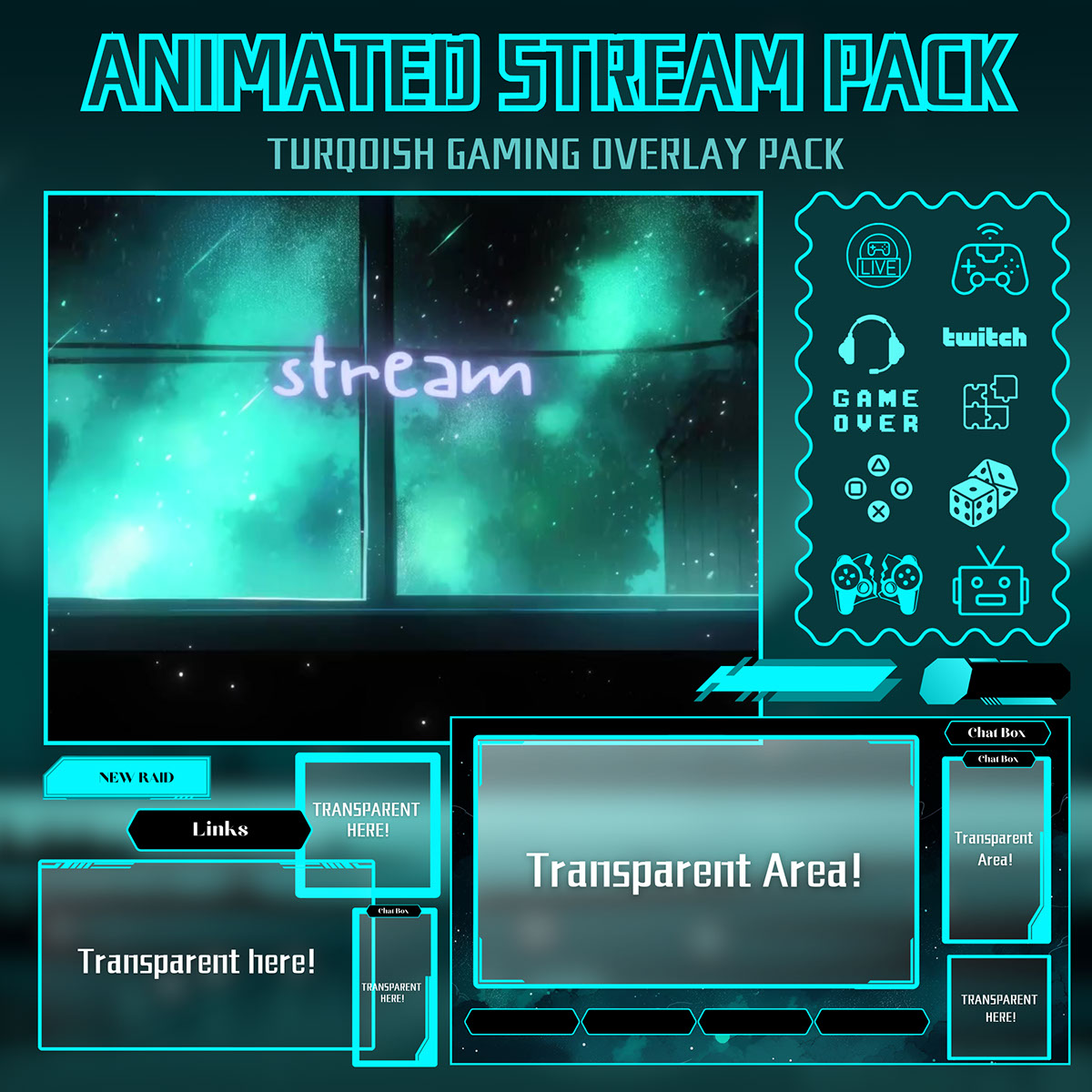Turquoise Twitch Overlay rendition image