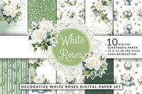 Decorative White Roses Digital Paper Set